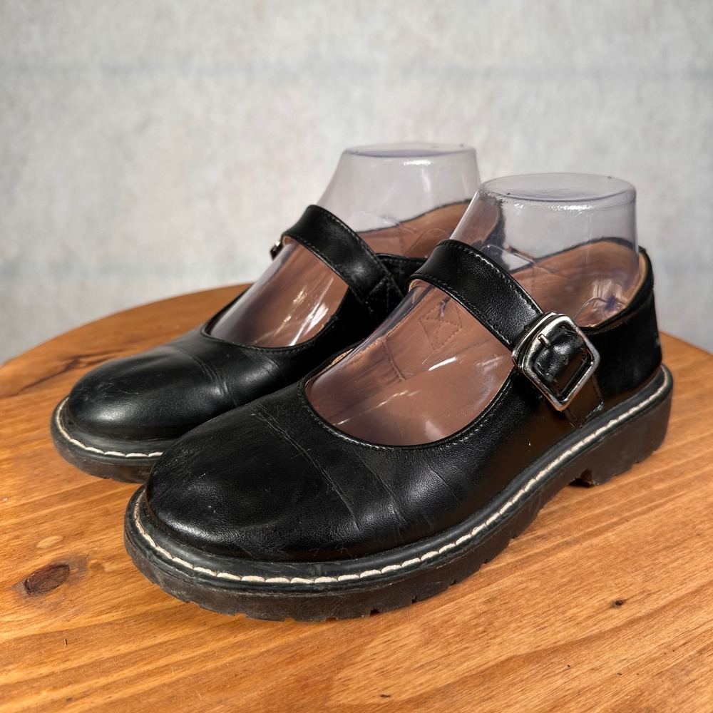 XMM Vintage Y2K Mary Jane Shoes Womens 6 Black Lug Sole Buckle Strap Stitching